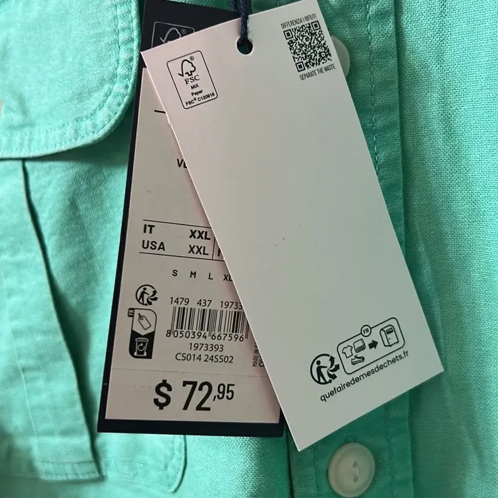Piombo Men’s Green Button Down Long sleeve Cotton Shirt(Size XXL)